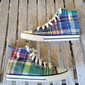 POLO Ralph Lauren Big Kid Bal Harbour Multi color Madras Plaid Sneaker 4